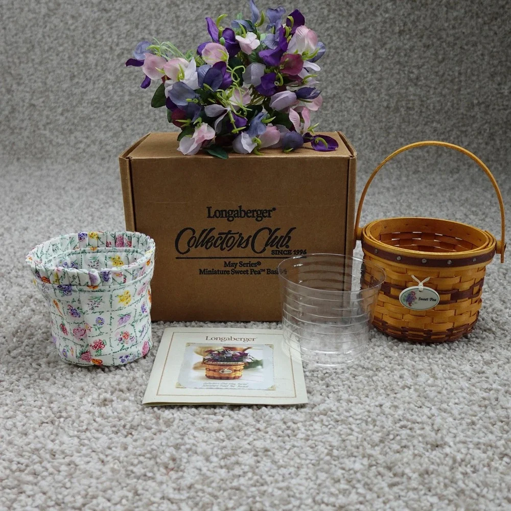 Longaberger 2008 Collectors Club May Series Miniature Sweet Pea Basket Set Boxed
